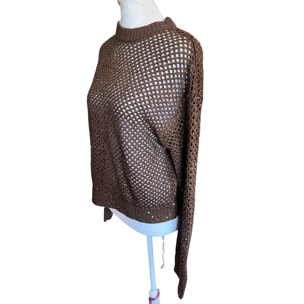 THE NOLI SHOP Lucie Sequin Crochet Espresso sweater top size M